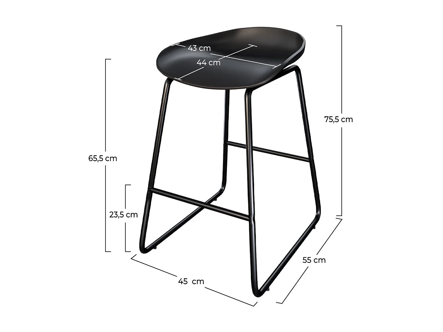 Lot de 2 chaises pour îlot central H65,5 cm noires - Yoshi