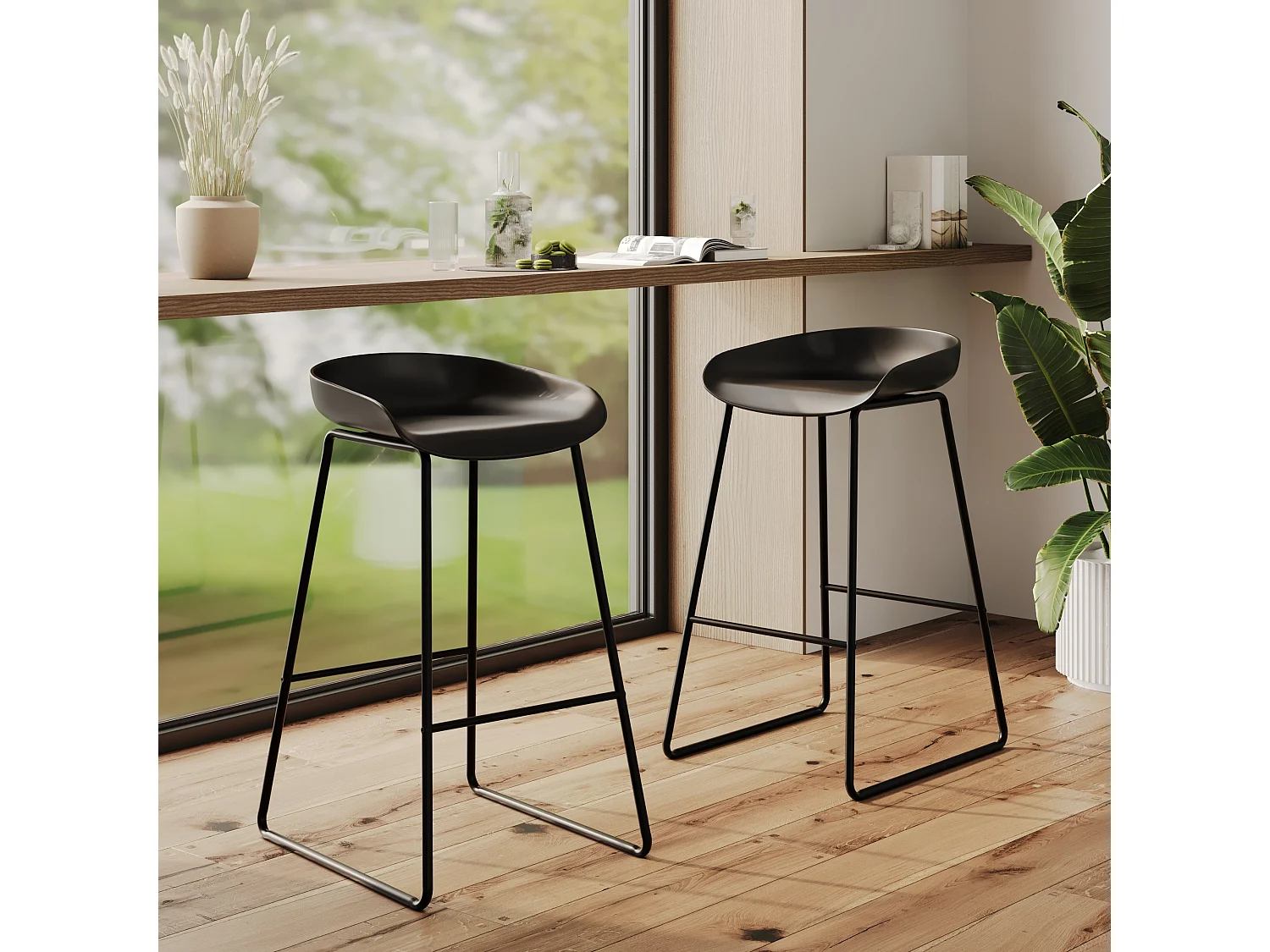 Lot de 2 chaises pour îlot central H65,5 cm noires - Yoshi