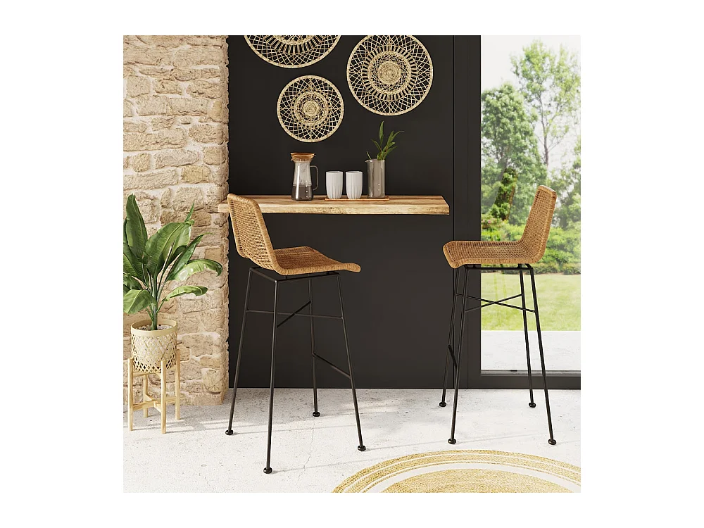 Set de 2 sillas de bar de resina tejida marrón 76 cm - Mandya