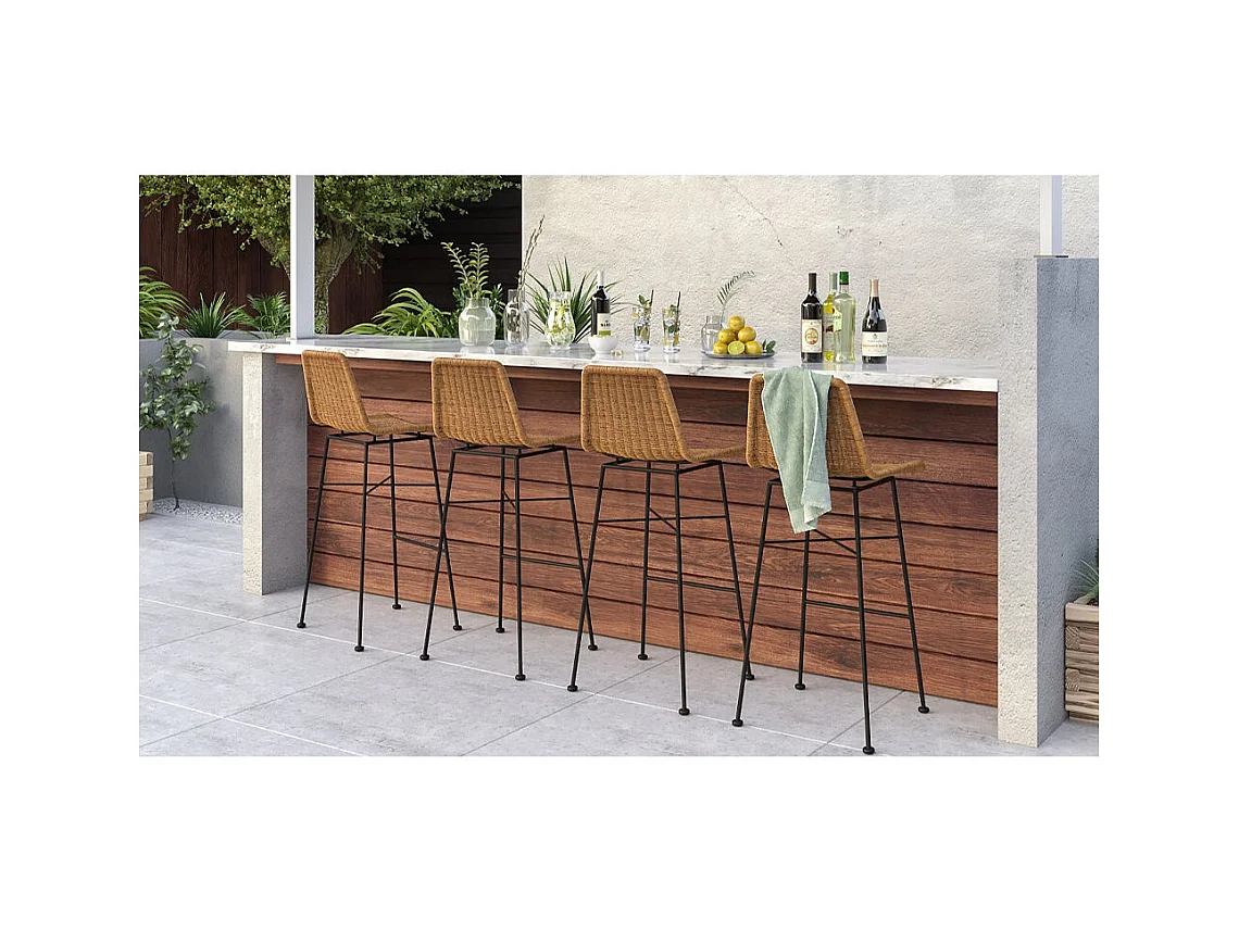 Set de 2 sillas de bar de resina tejida marrón 76 cm - Mandya