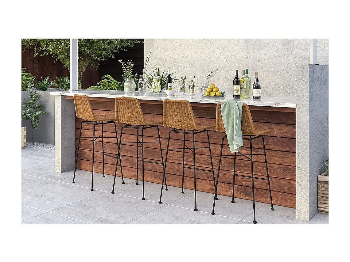 Lot de 2 chaises de bar 76 cm en résine tressée marron - Mandya