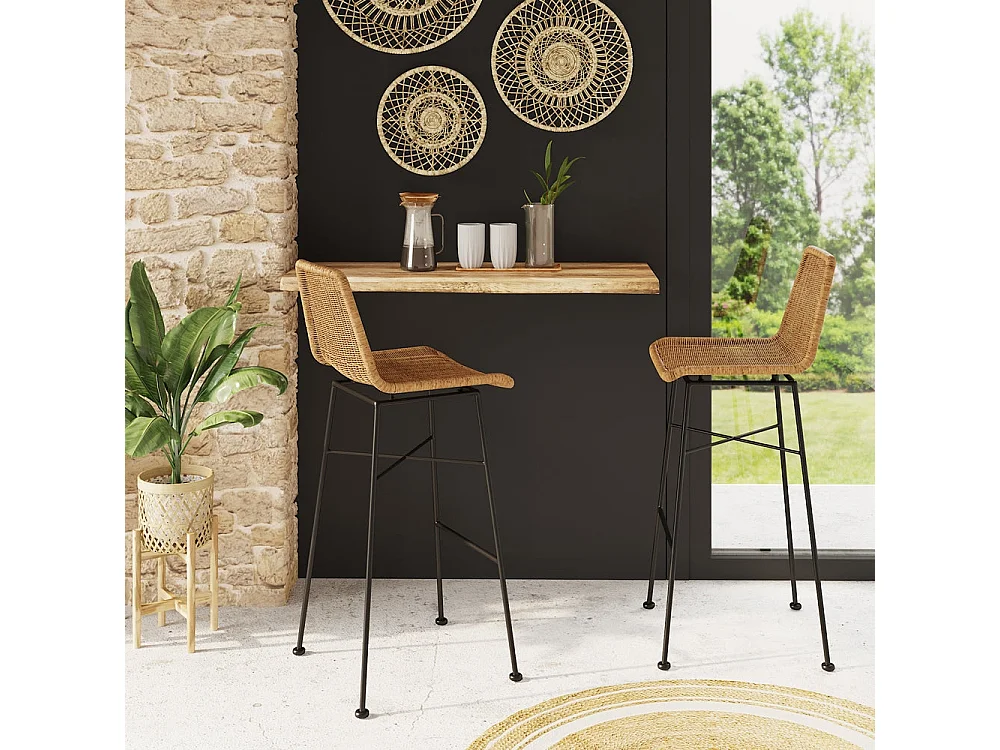 Set di 2 sedie da bar 76 cm in resina intrecciata marrone - Mandya