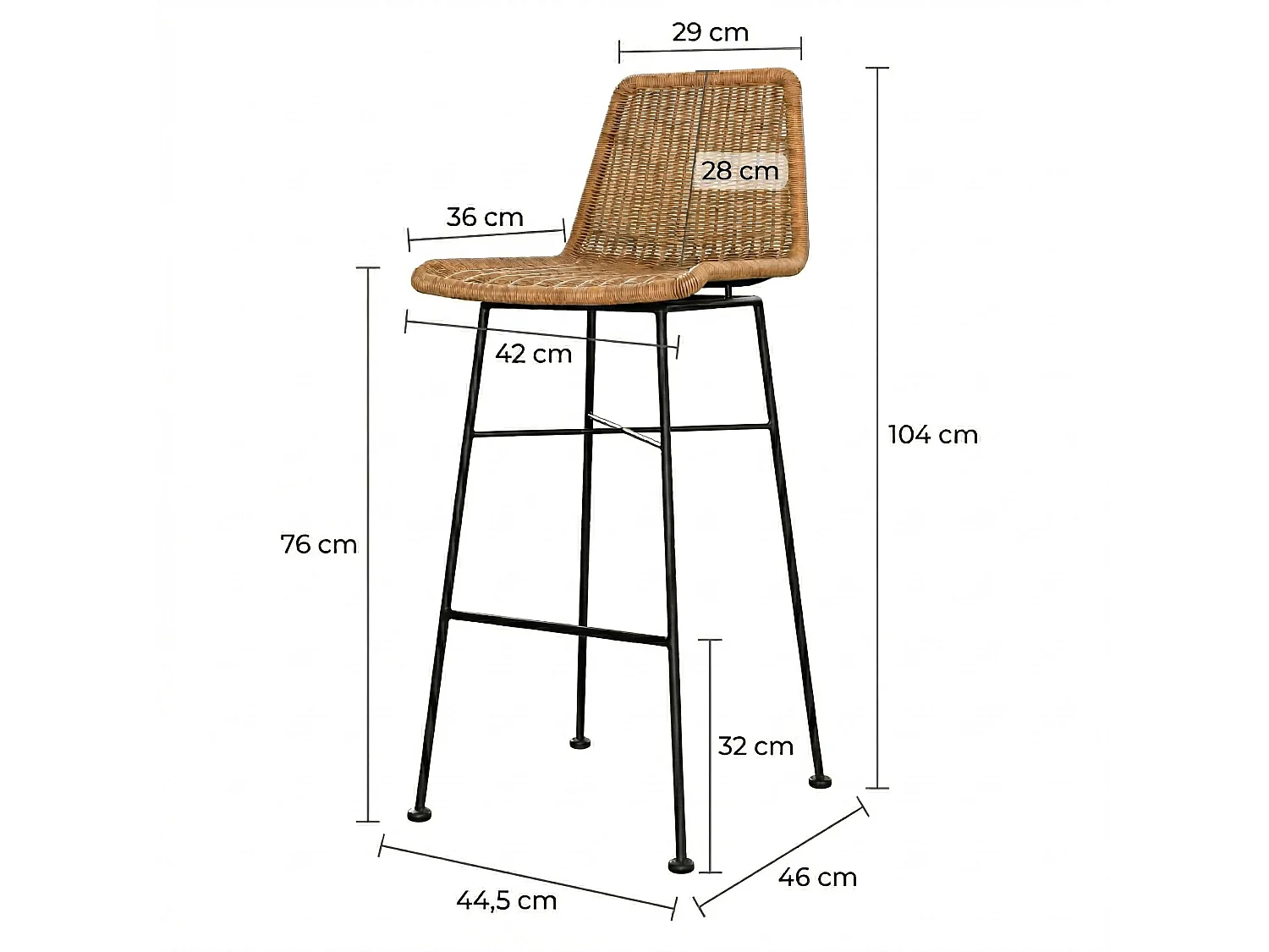 Set de 2 sillas de bar de resina tejida marrón 76 cm - Mandya