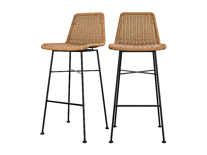 Set de 2 sillas de bar de resina tejida marrón 76 cm - Mandya