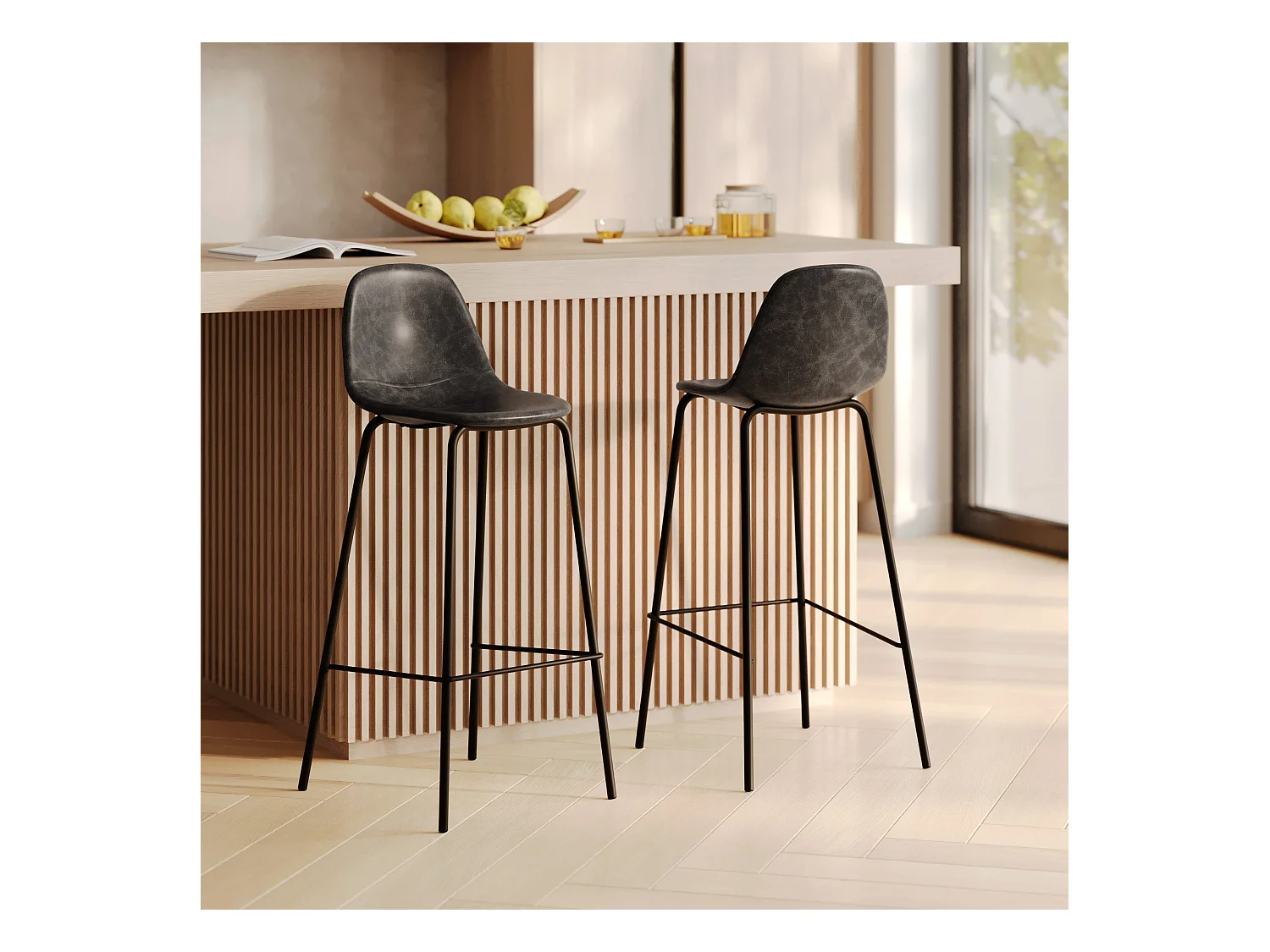 Set di 2 sedie da bar 75 cm in pelle sintetica grigio/nero - Henrik