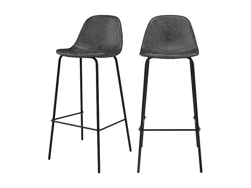 Set di 2 sgabelli da bar 75 cm in ecopelle grigia/nera - Henrik