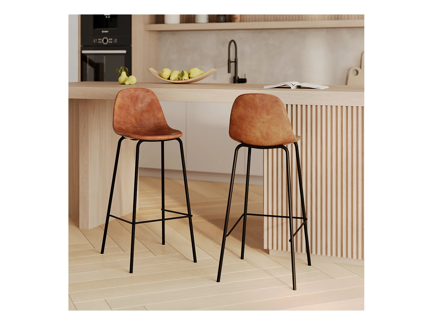 Set di 2 sedie da bar 75 cm in pelle sintetica cammello - Henrik