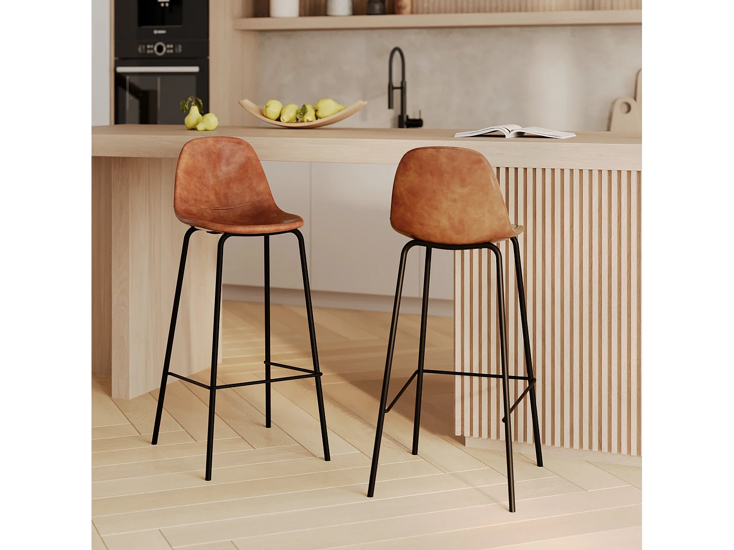 Set di 2 sedie da bar 75 cm in pelle sintetica cammello - Henrik