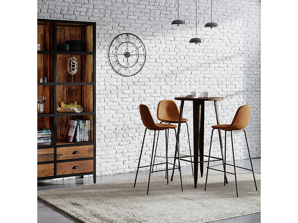 Lot de 2 chaises de bar 75 cm en cuir synthétique camel - Henrik