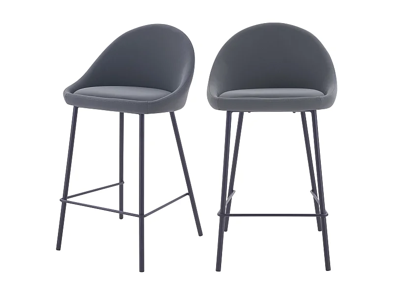 Lot de 2 chaises pour îlot central 65 cm en cuir synthétique gris - Misty