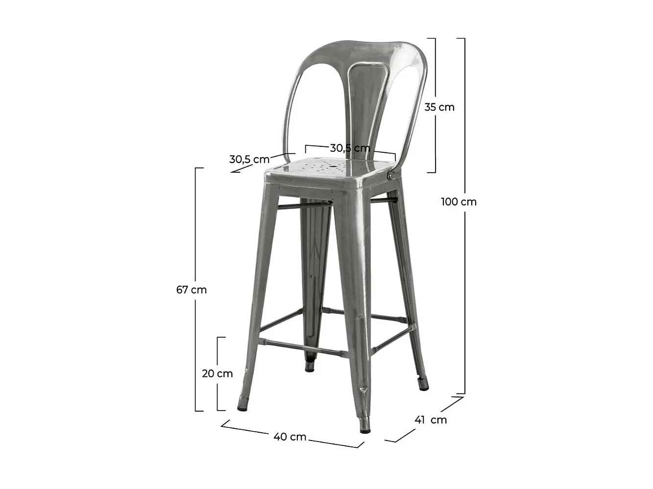 Set de 2 taburetes para isla de cocina en metal cromado 67 cm - Indus