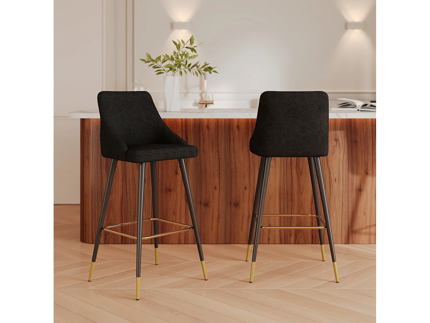 Conjunto de 2 sillas de bar de 78 cm en terciopelo negro - Aristote