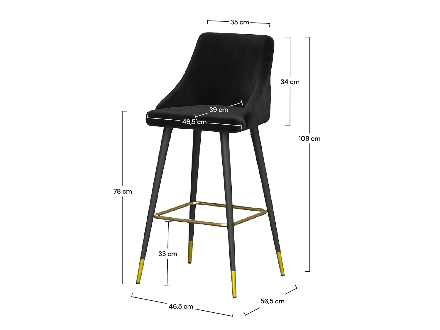 Set von 2 Barhockern 78 cm in schwarzem Samt - Aristote