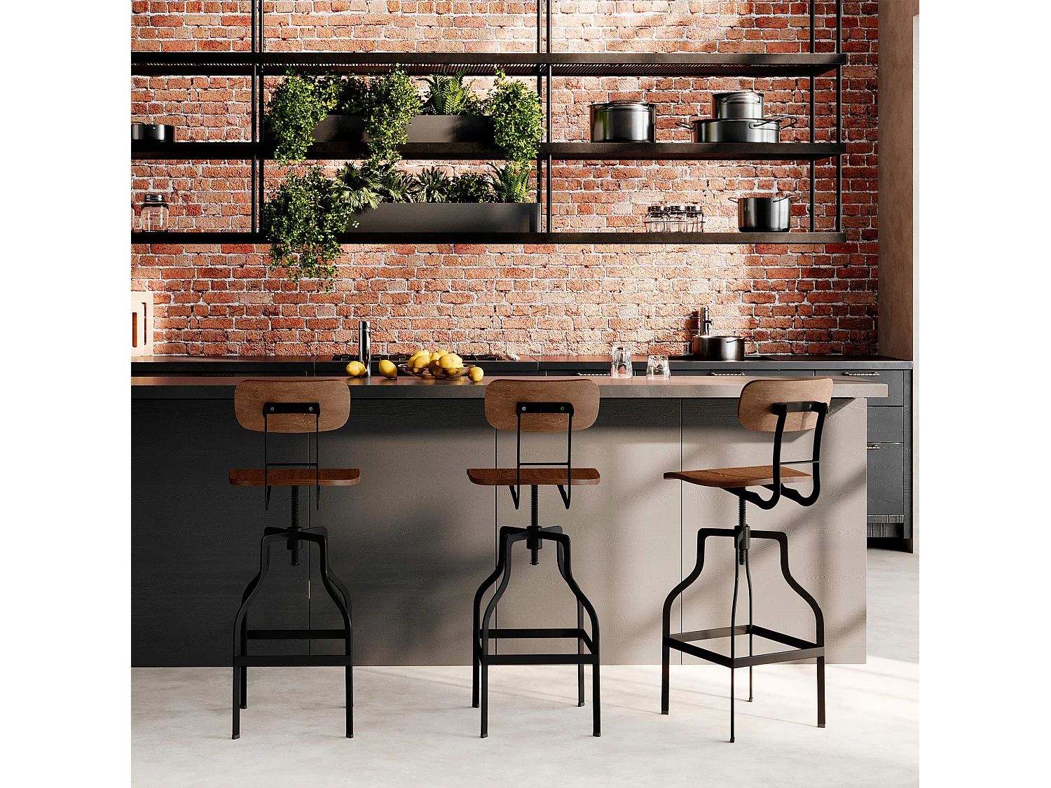 Sedia da bar vintage regolabile in altezza 66/85 cm in legno - Retro