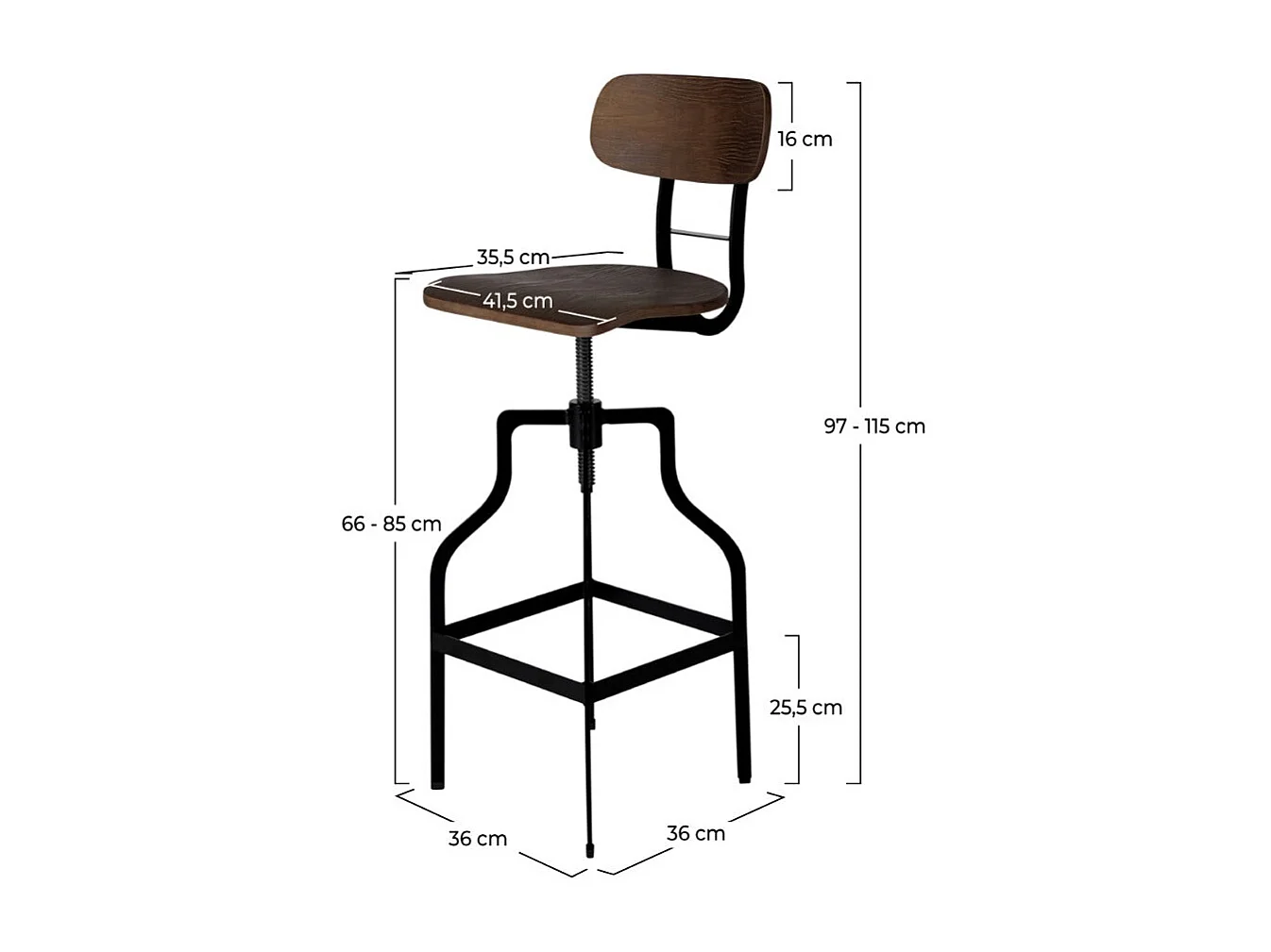 Silla de bar vintage ajustable en altura 66/85 cm de madera - Retro