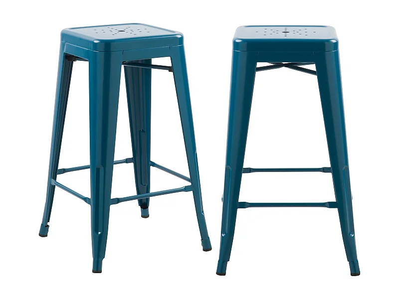Lot de 2 tabourets pour îlot central 66 cm en métal bleu mat - Indus