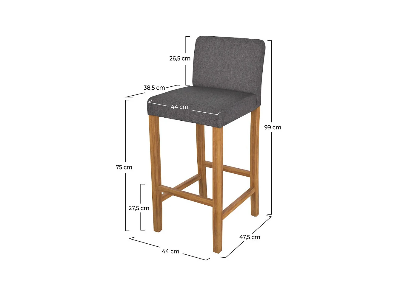 Set de 2 sillas de bar en tela gris oscuro con patas de madera 75 cm - Havane