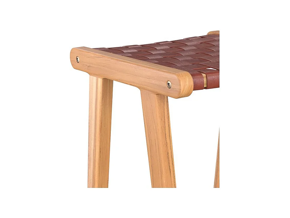 Taburetes para isla de cocina de teca y cuero tejido marrón 65 cm - Yuma