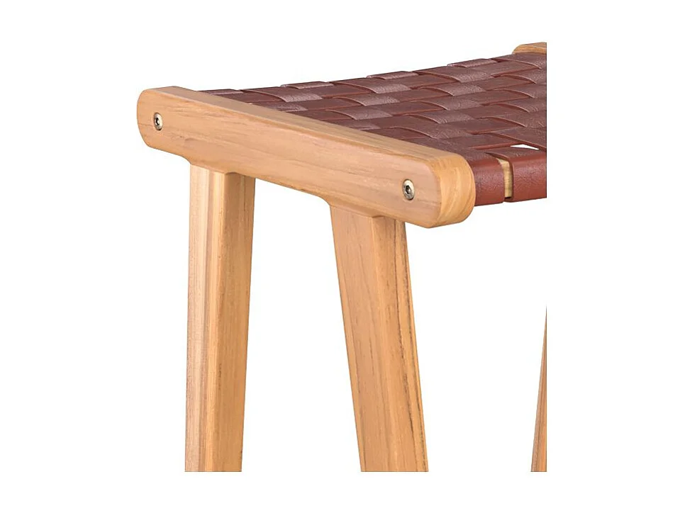 Tabouret pour îlot central 67 cm en teck et cuir tressé marron - Yuma