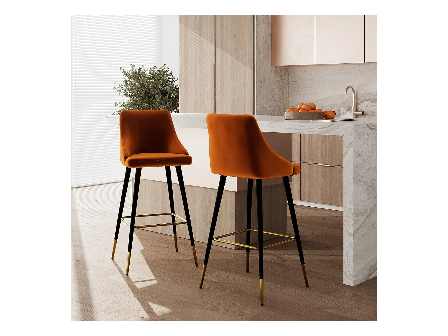 Lot de 2 chaises de bar en velours orange 77.5 cm - Aristote