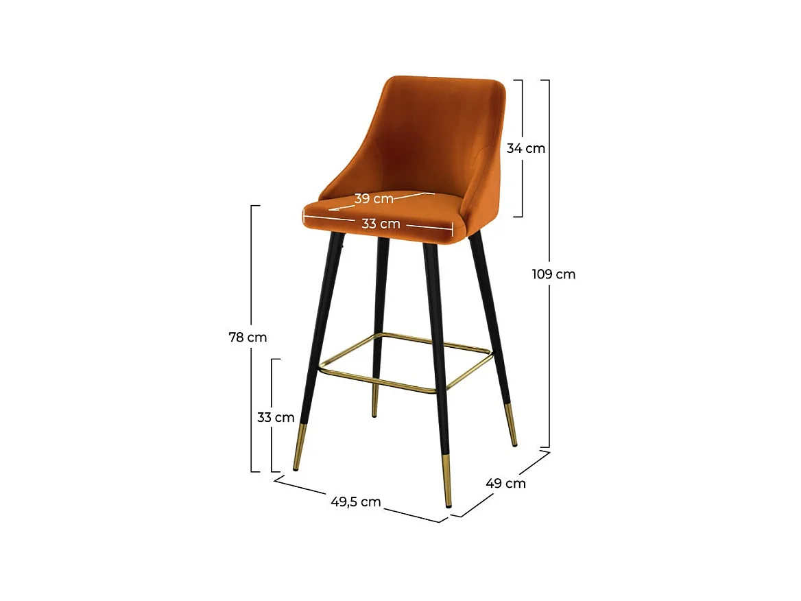 Lot de 2 chaises de bar en velours orange 77.5 cm - Aristote