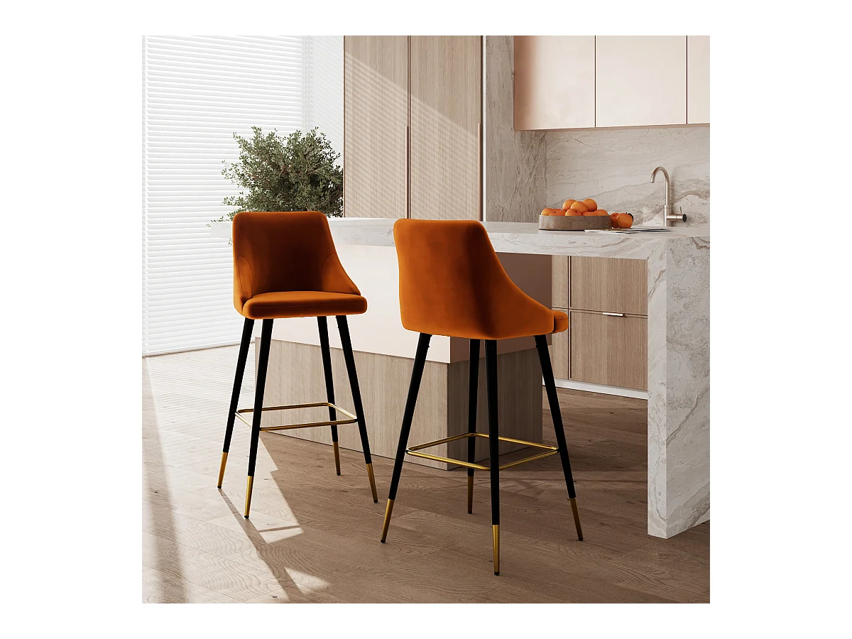 Lot de 2 chaises de bar en velours orange 77.5 cm - Aristote