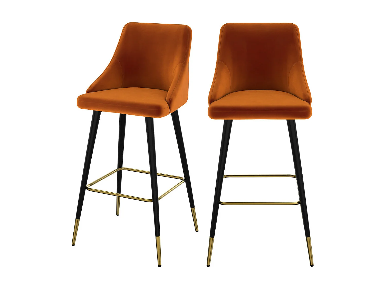 Lot de 2 chaises de bar en velours orange 78 cm - Aristote