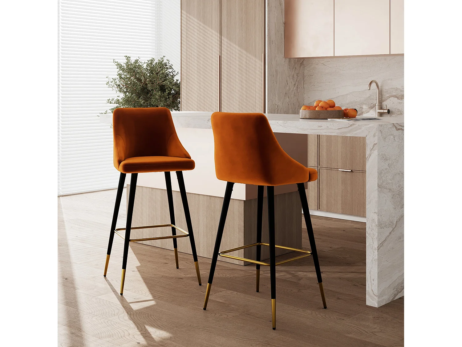 Lot de 2 chaises de bar en velours orange 78 cm - Aristote