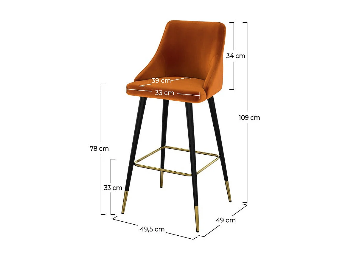 Lot de 2 chaises de bar en velours orange 78 cm - Aristote
