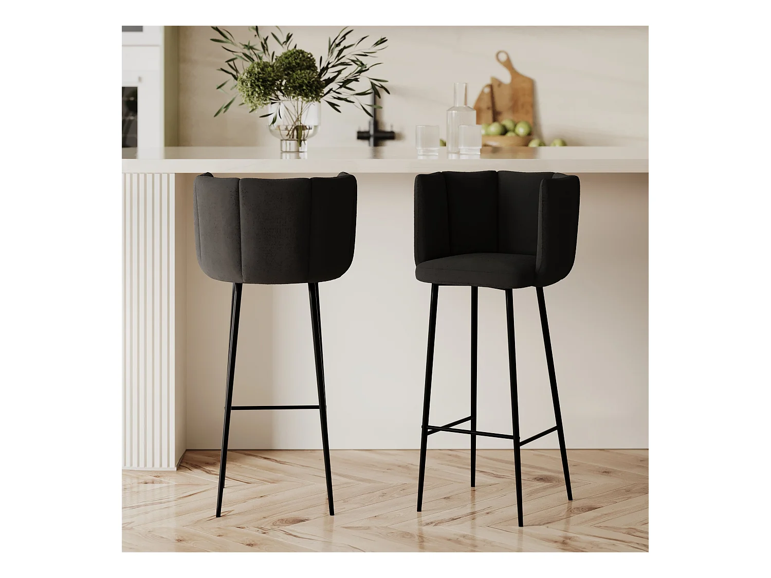 Set di 2 sedie da bar in velluto nero 75 cm - Rosy