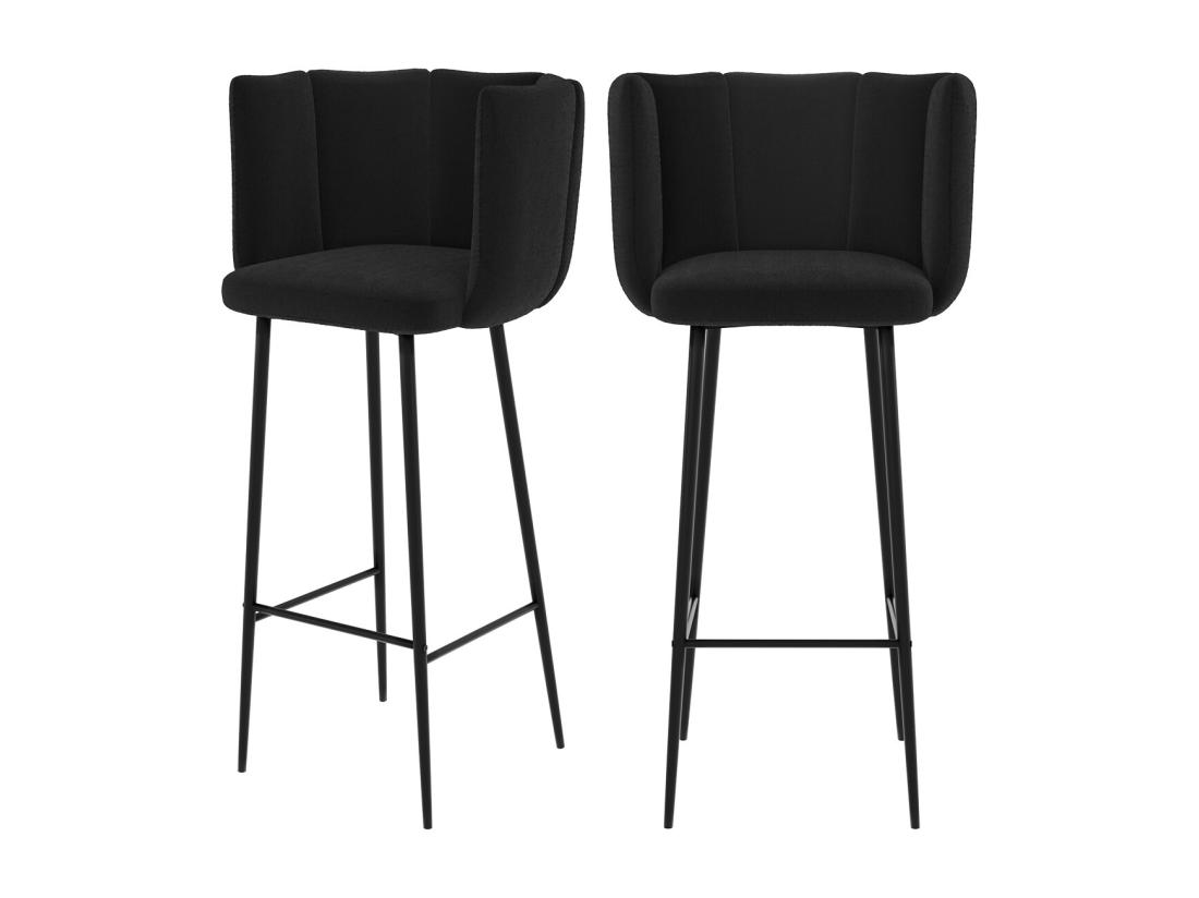 vente unique Lot de 2 chaises de bar en velours noir 75 cm - Rosy