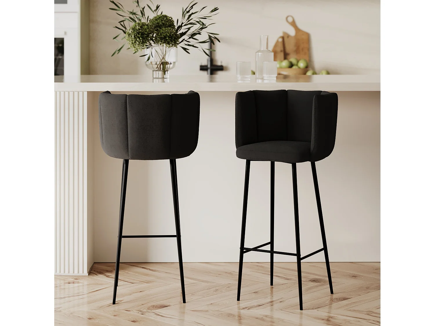 Lot de 2 chaises de bar en velours noir 75 cm - Rosy