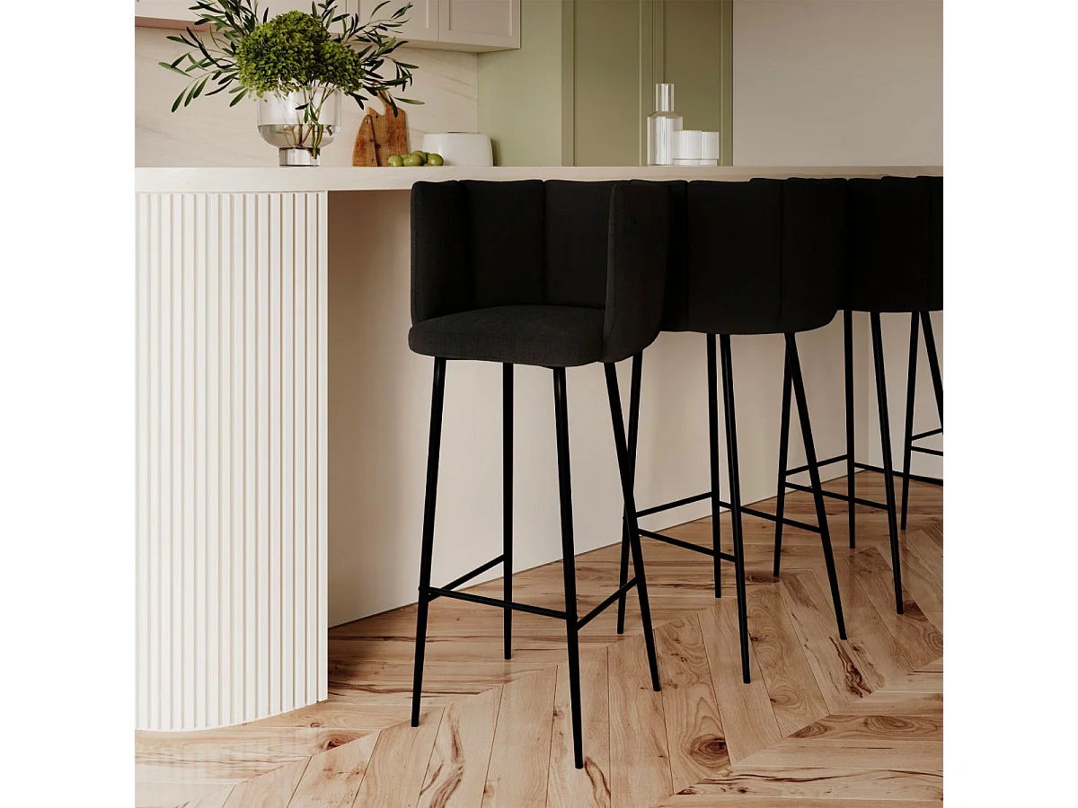 Lot de 2 chaises de bar en velours noir 75 cm - Rosy