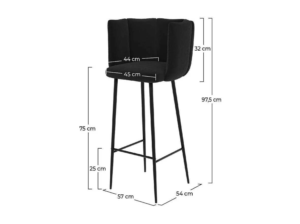 Lot de 2 chaises de bar en velours noir 75 cm - Rosy