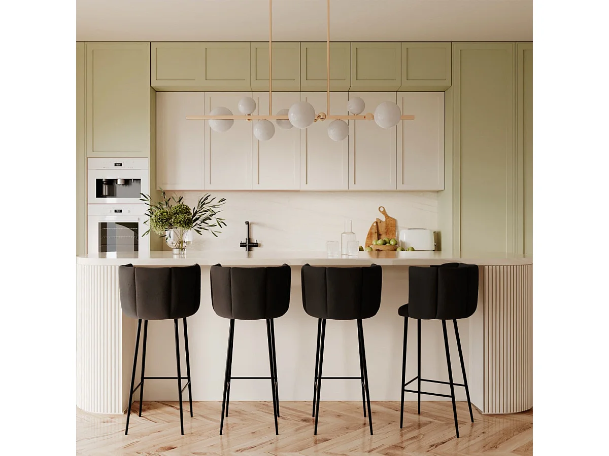 Lot de 2 chaises de bar en velours noir 75 cm - Rosy