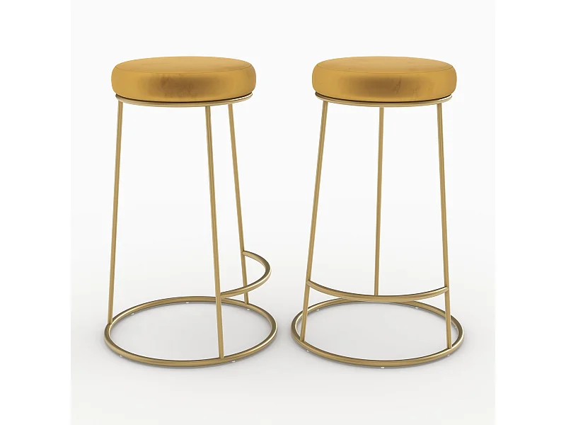 Set de 2 sillas para isla de cocina de terciopelo amarillo curry 63 cm - Kendal