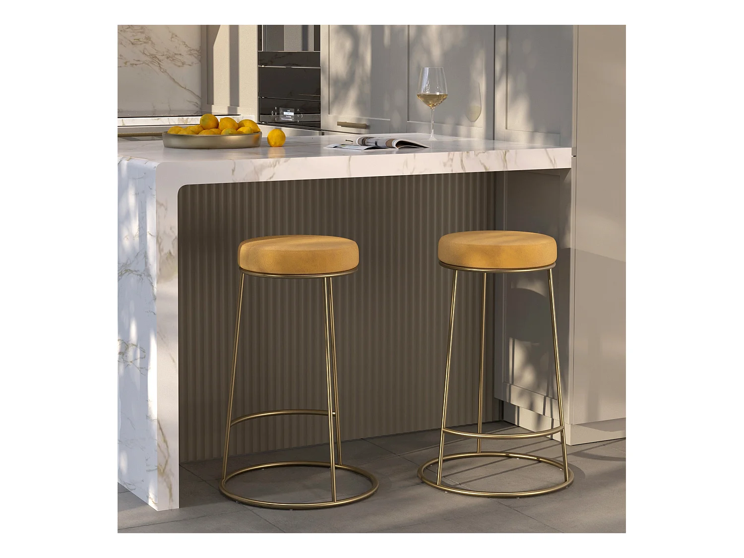 Set de 2 sillas para isla de cocina de terciopelo amarillo curry 63 cm - Kendal