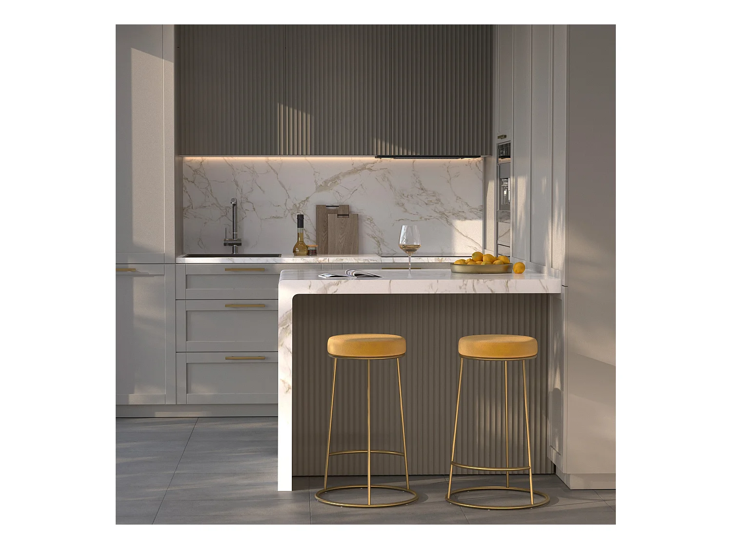 Set de 2 sillas para isla de cocina de terciopelo amarillo curry 63 cm - Kendal