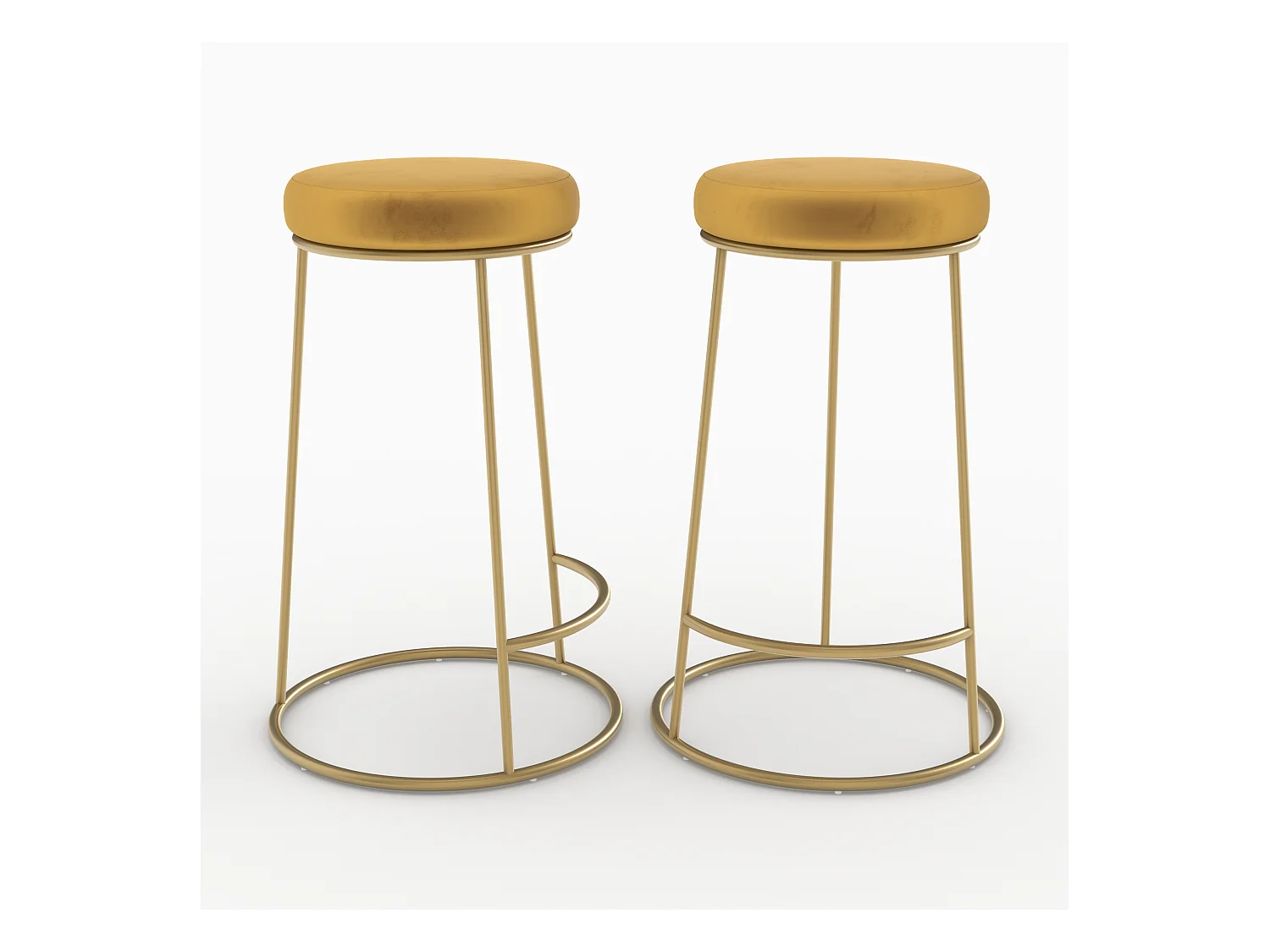 Lot de 2 tabourets pour îlot central 63 cm en velours jaune curry - Kendal