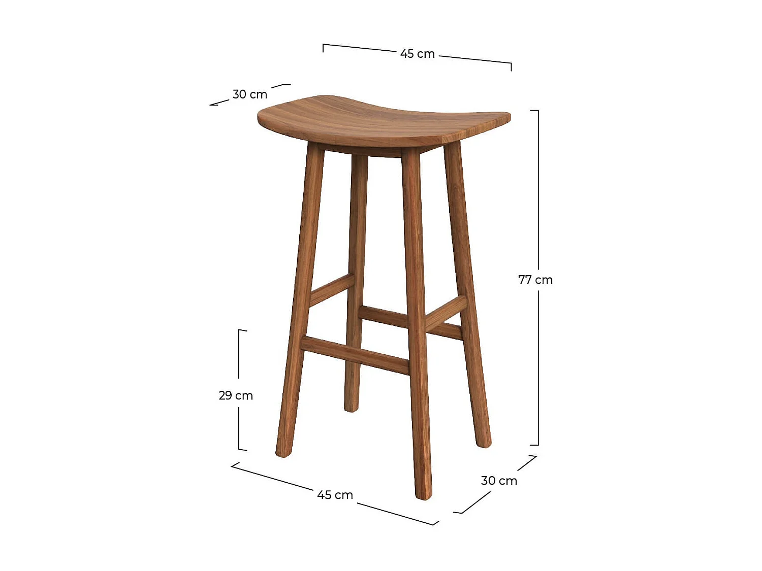 Taburete de bar de madera de teca 77 cm - Vittoria