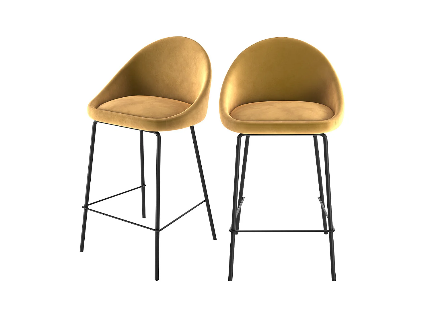 Lot de 2 chaises pour îlot central 65 cm en velours jaune - Misty