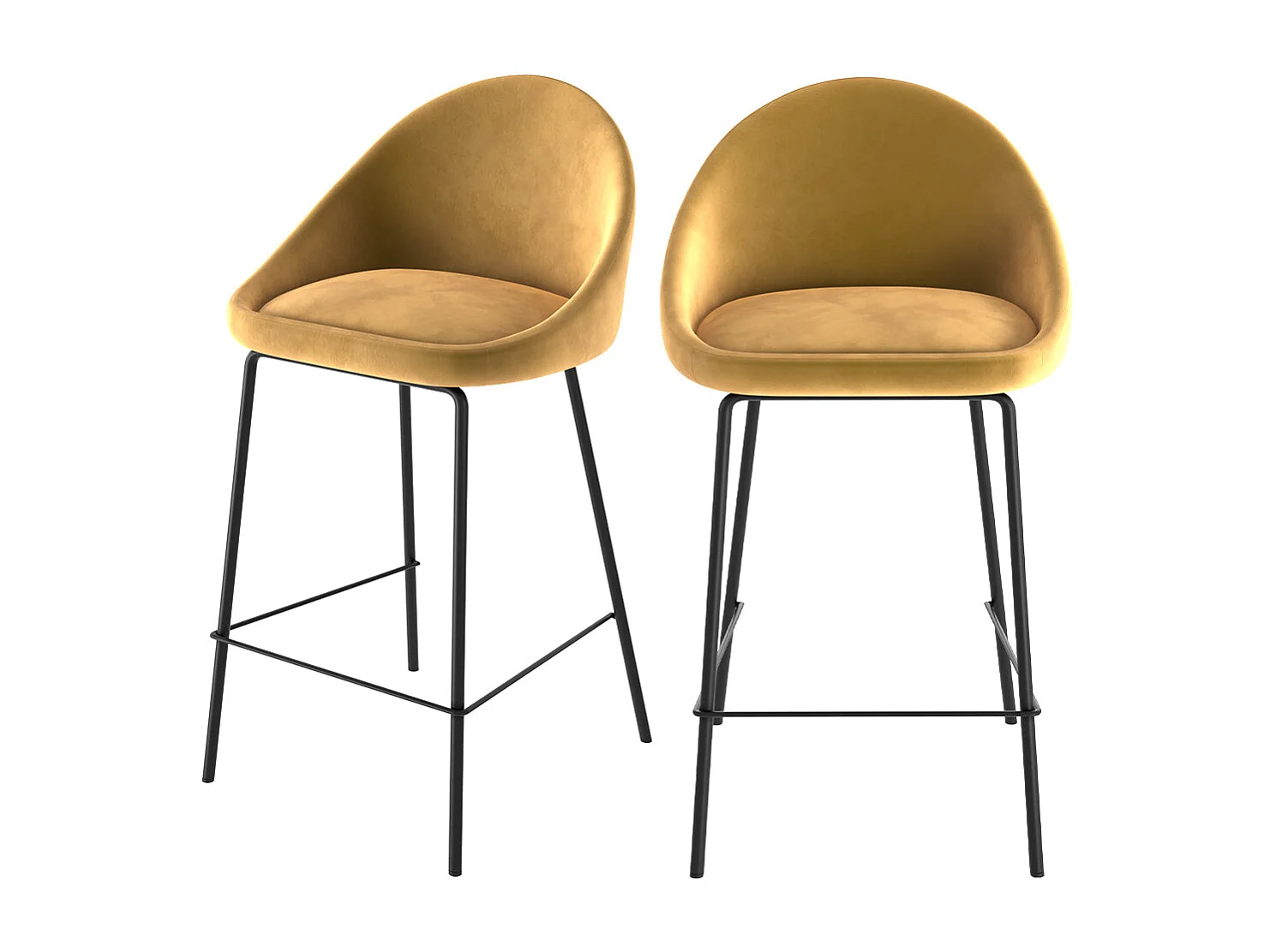 Set de 2 taburetes para isla de cocina de terciopelo amarillo 65 cm - Misty