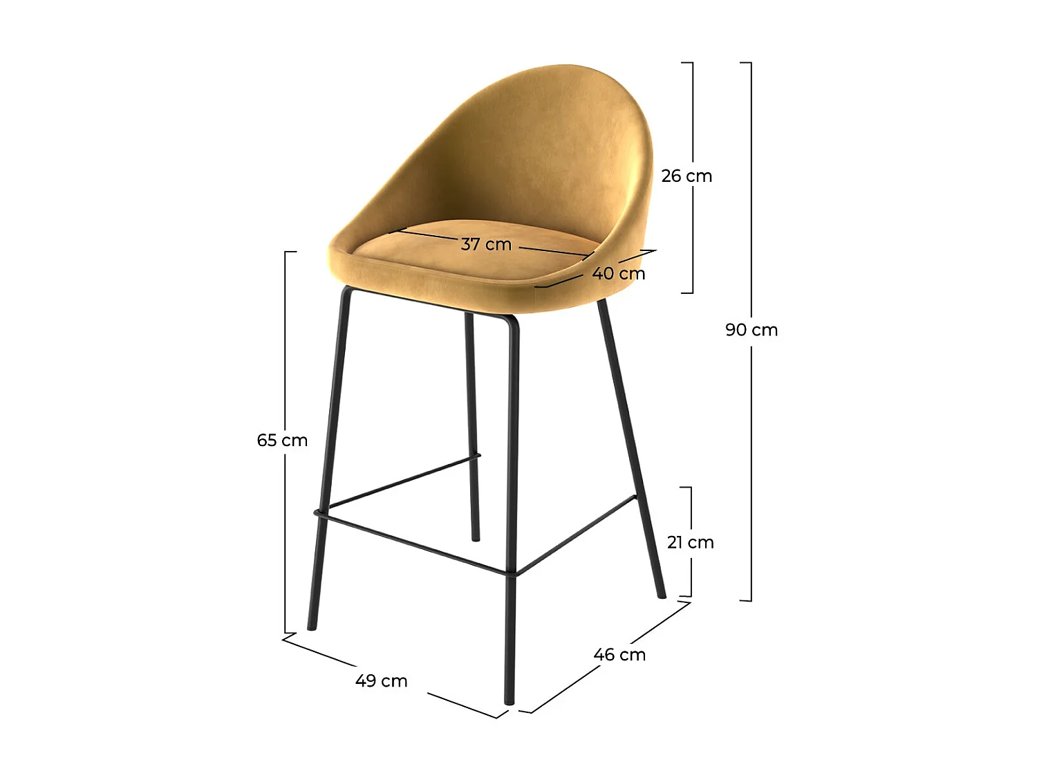 Set de 2 taburetes para isla de cocina de terciopelo amarillo 65 cm - Misty