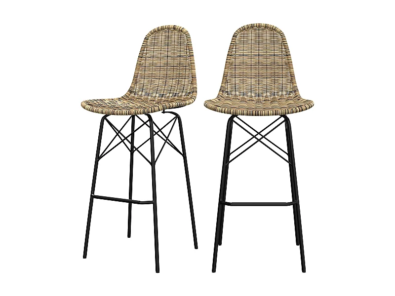 Set di 2 sedie da bar in resina intrecciata beige 76 cm - Tiptur