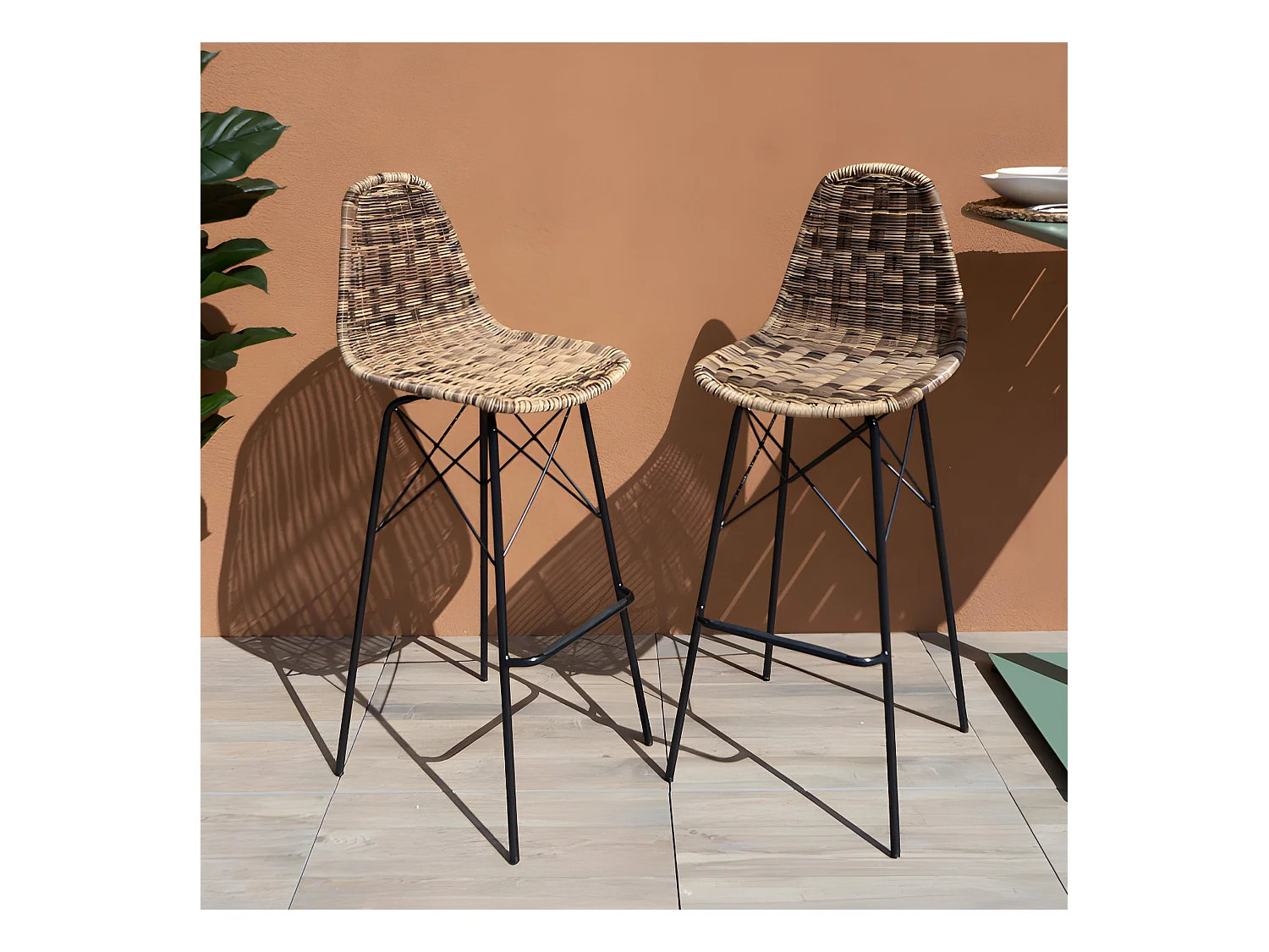 Set de 2 sillas de bar de resina tejida beige 76 cm - Tiptur