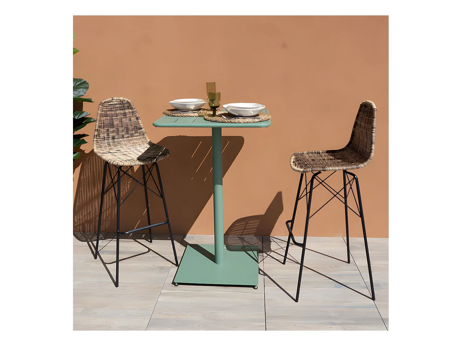 Set de 2 sillas de bar de resina tejida beige 76 cm - Tiptur