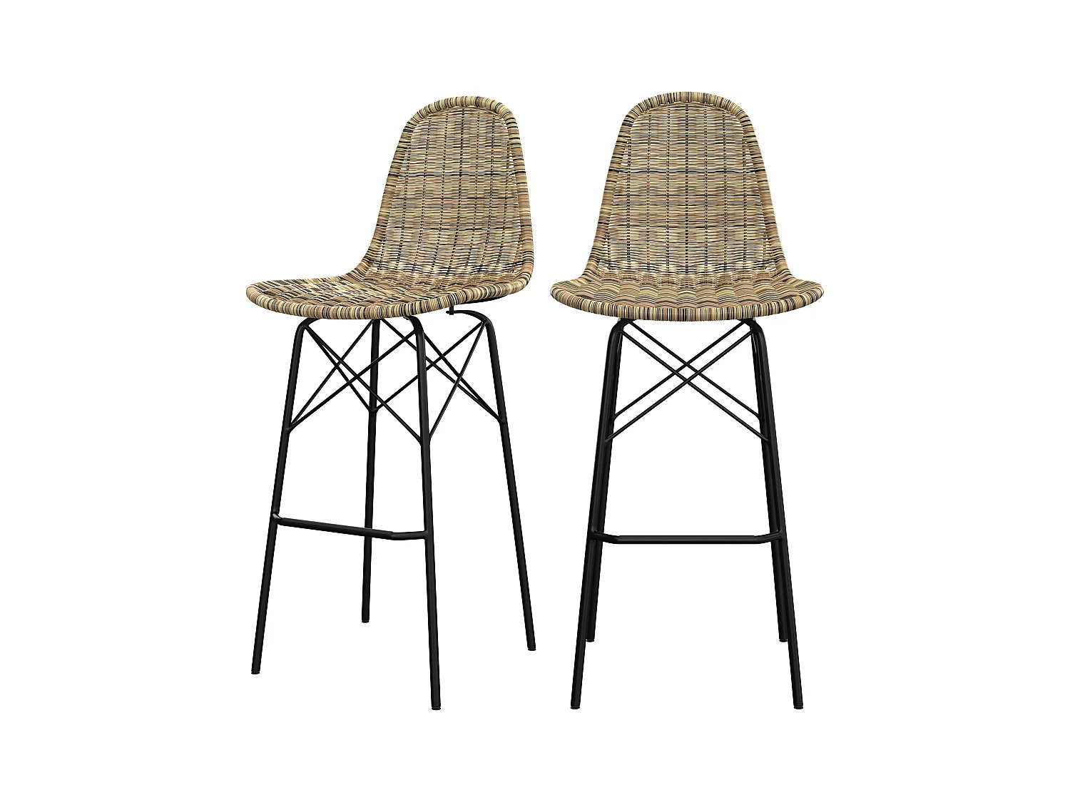 Lot de 2 chaises de bar 76 cm en résine tressée beige - Tiptur