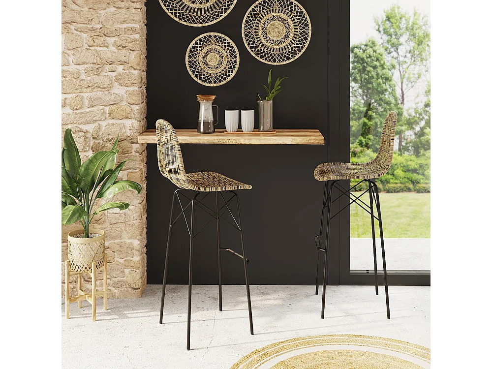 Set di 2 sgabelli da bar da giardino 76 cm in rattan marrone - Tiptur