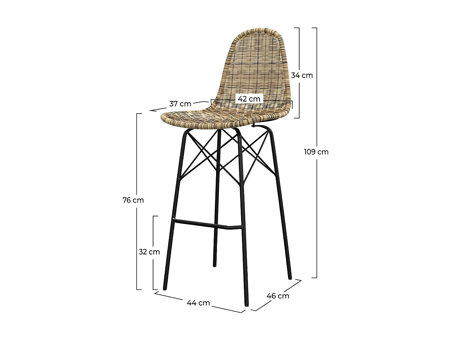 Set di 2 sgabelli da bar da giardino 76 cm in rattan marrone - Tiptur
