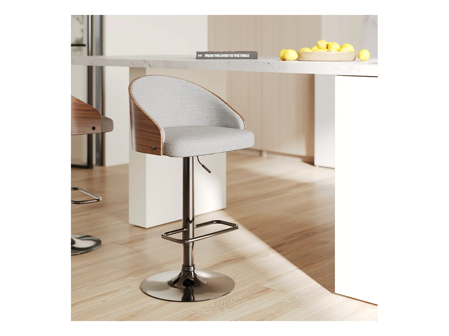 Sedia da bar regolabile 63/84 cm in tessuto grigio chiaro - Carmelo